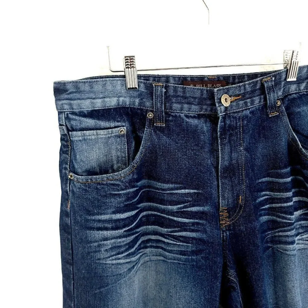 Bill‎ Blass Blue Denim Whiskering Stone Wash Mid Rise Jeans 38/32